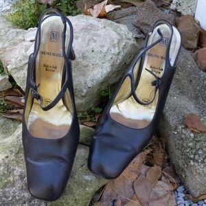 Bruno Magli Black Leather Slingback MaryJane Pumps
